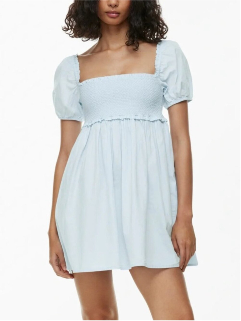 SUNDAY BEST Hadley Puff Sleeve Mini Dress Aqua Med Linen Cotton Babydoll Aritzia